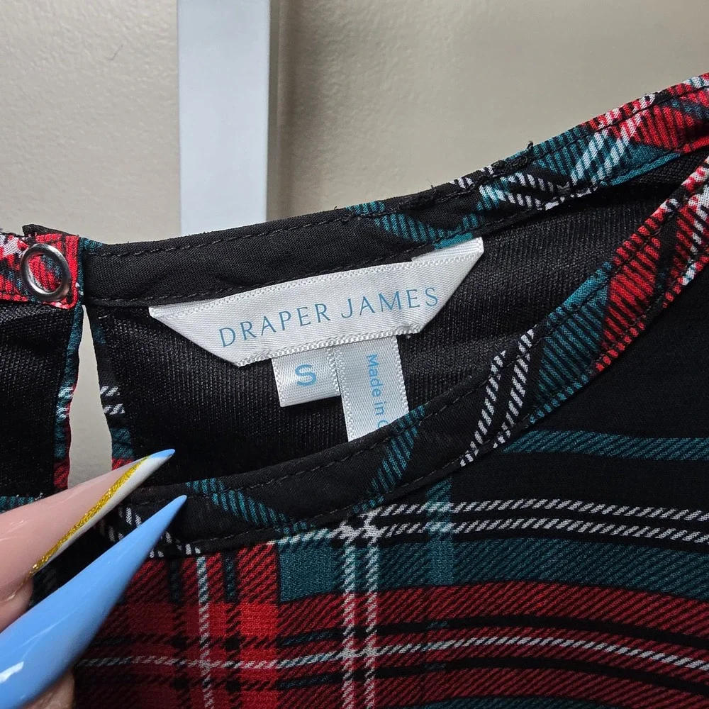 Draper James Girls Red Black Plaid Tiered Long Sleeve Holiday Dress Size S